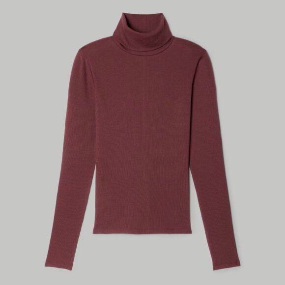 Everlane The Luxe Micro-Rib Turtleneck, Brandy (S) - Picture 1 of 6